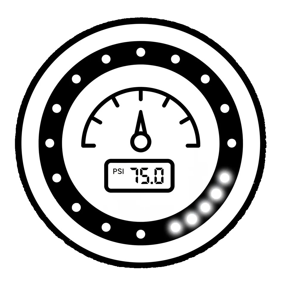 LED RING WITH PRESSURE METER icon with black and white color